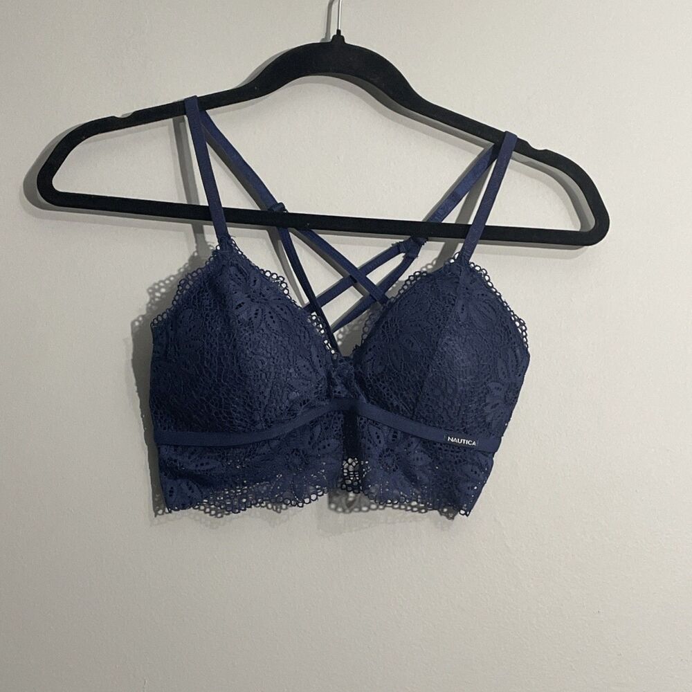 Nautica Lace Bralette Women’s M Navy Wireless Bra Racerback